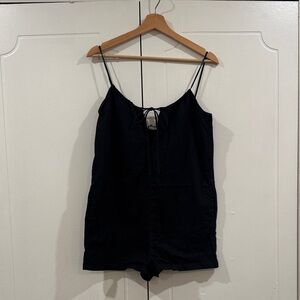 Zara Black Tie-front tank top romper shorts